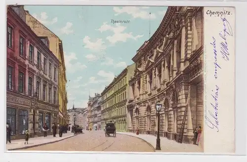 905055 Ak Chemnitz - Theaterstraße, Straßenansicht mit Geschäften 1908