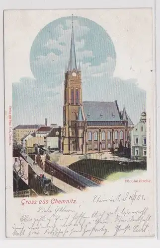 905195 Lithographie Ak Gruss aus Chemnitz - Nicolaikirche 1901
