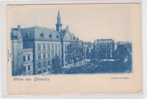905205 Ak Gruss aus Chemnitz - Rathaus und Börse um 1900