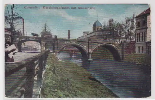 904926 Ak Chemnitz - Kassbergauffahrt mit Markthalle 1909