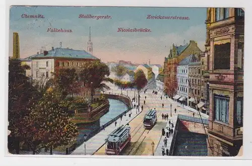 905298 Ak Chemnitz - Falkehaus, Stollbergerstr., Nicolaibrücke, Zwickauerstrasse