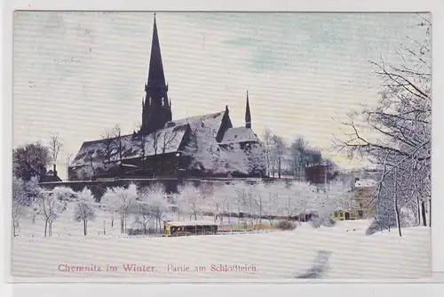 904638 Ak Chemnitz - Partie am Schloßteich im Winter 1908