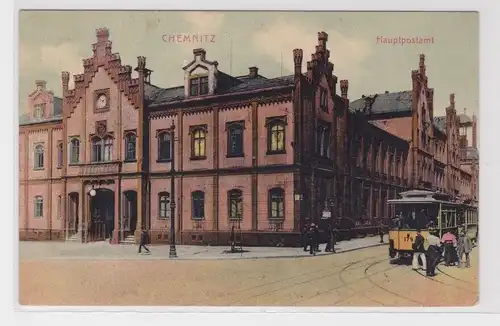 904681 Ak Chemnitz - Hauptpostamt, Straßenansicht mit Straßenbahn 1910