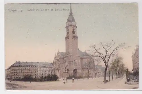 46272 Ak Chemnitz - Josefinenplatz mit St. Lukaskirche, Straßenansicht