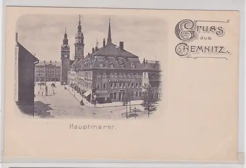 98213 Ak Gruss aus Chemnitz - Hauptmarkt mit Kirche und Geschäften