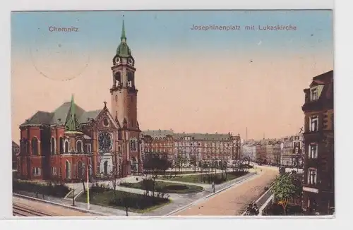 04420 Ak Chemnitz - Josephinenplatz mit Lukaskirche, Straßenansicht 1934