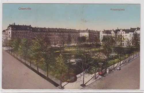 73143 Ak Chemnitz - Rosenplatz, Parkanlage und Straßenansicht 1928