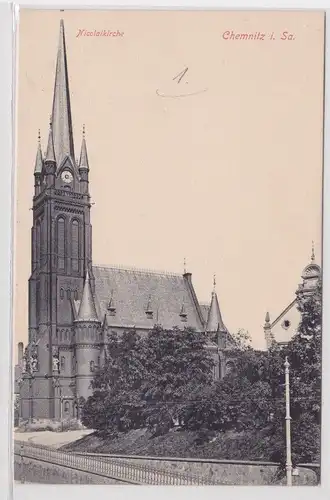 51570 Ak Chemnitz - Nicolaikirche mit Waldpartie