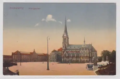 900468 Feldpost Ak Chemnitz - Königsplatz mit Petrikirche und Opernhaus 1918
