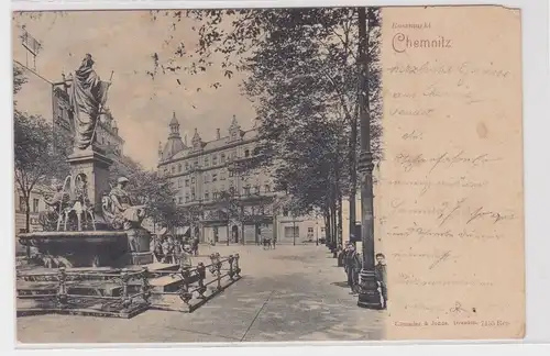 95112 Ak Chemnitz - Rossmarkt mit Springbrunnen und Geschäften 1905