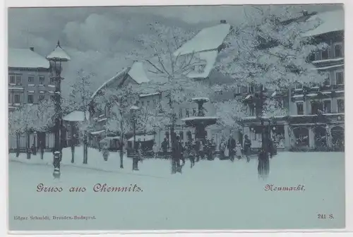 64903 Mondschein Ak Gruss aus Chemnitz - Neumarkt bei winterlicher Stimmung