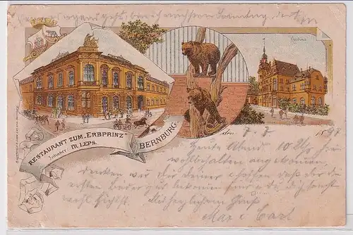 41930 Ak Lithographie Bernburg Restaurant zum "Erbprinz" 1897