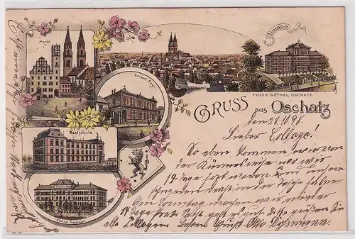42337 Ak Lithographie Gruß aus Oschatz Realschule, Bürgerschule usw. 1898