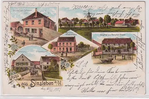 07710 Ak Lithographie Gruß aus Sinsleben a.H. Gasthof usw. 1903