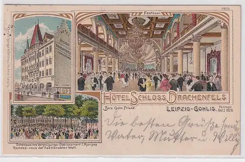 30233 Bruno Bürger Ak Lithographie Leizig Gohlis Hotel Schloss Drachenfels 1905