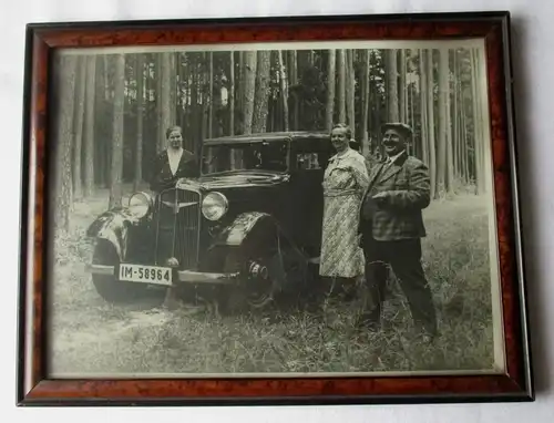 altes gerahmtes Foto Oldtimer Adler Trumpf Provinz Sachsen Kennzeichen (165303)