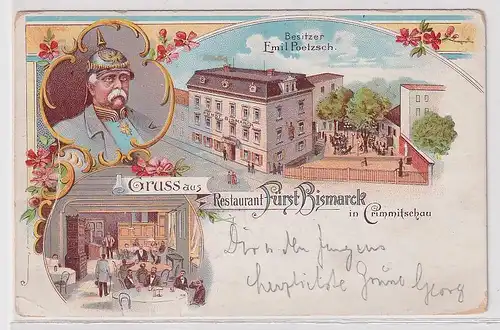 35464 Ak Lithographie Gruß aus Restaurant Fürst Bismarck in Crimmitschau 1914