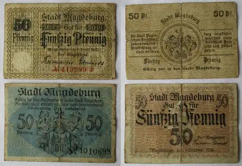 50 + 50 Pfennig Banknote Notgeld Stadt Magdeburg 1917/1918 (164825)