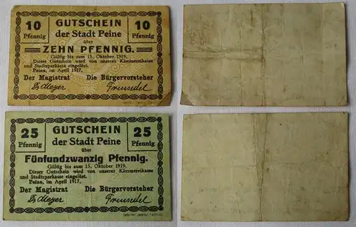 10 + 25 Pfennig Banknote Notgeld Stadt Peine April 1917 (164828)