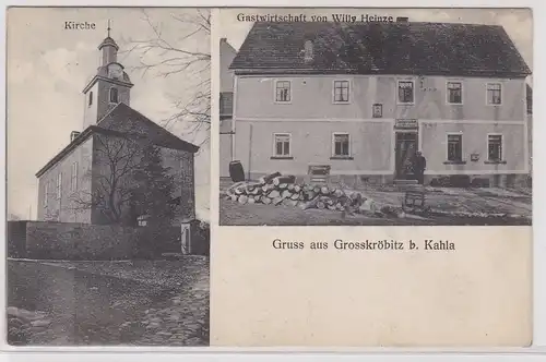 904166 Mehrbild Ak Gruß aus Grosskröbitz bei Kahla Gastwirtschaft, Kirche 1917