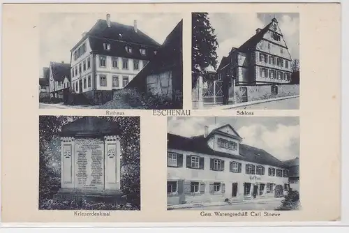 904160 Mehrbild Ak Eschenau Warengeschäft, Kriegerdenkmal usw. um 1920