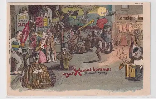 56079 Bruno Bürger Ak Lithographie Der Komet kommt! Weltuntergang 1899