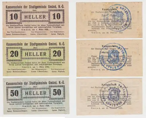 3 Banknoten 10 bis 50 Heller Notgeld Stadtgemeinde Gmünd N.-Ö. (145877)