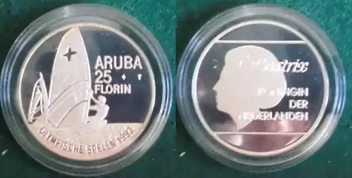 25 Florin Silber Münze Aruba Olympiade Barcelona 1992 Segler (120042)