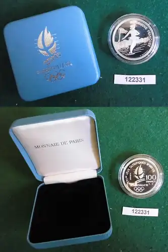 100 Franc Silbermünze Frankreich Olympia 1992 Albertville Eiskunstlauf (122331)