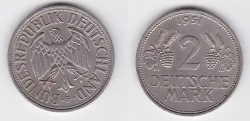 2 Mark Nickel Münze BRD Trauben und Ähren 1951 F (125552)