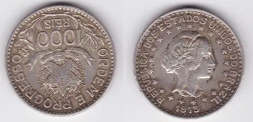 1000 Reis Silber Münze Brasilien 1913 (122413)