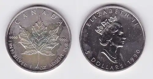 5 Dollar Silber Münze Kanada Meaple Leaf 1990 1 Unze Feinsilber (119726)