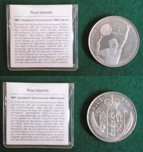 5 Dollar Nickel Münze Niue 1987 Olympiade Seoul 1988 Boris Becker  (124911)