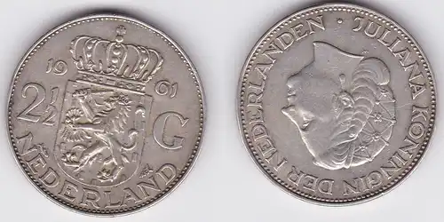 2 1/2 Gulden Silber Münze Niederland 1961 (124661)