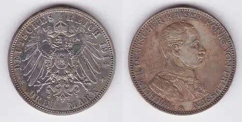 3 Mark Silber Münze Preussen Kaiser Wilhelm II in Uniform 1914 (122491)