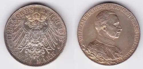 2 Mark Silbermünze Preussen Kaiser in Uniform 1913 Jäger 111 (124735)