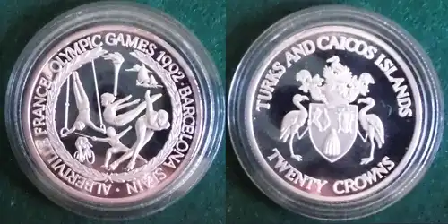 20 Crowns Silber Münze Turks & Caicos Islands Olympische Spiele 1992 (125762)