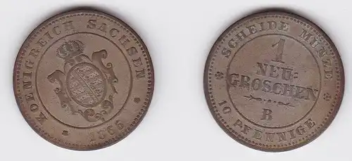 1 Neu Groschen Silber Münze Sachsen 1865 B (122015)