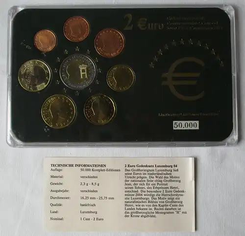 Luxemburg KMS Kursmünzensatz 1 Cent - 2 Euro Porträt + Monogramm Herzog (132399)