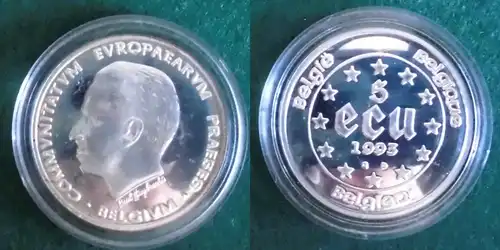 5 ECU Silber Münze Belgien Präsidentschaft im Europäischen Rat 1993 (125763)