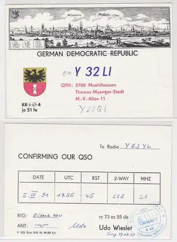 36478 QSL Karte Amateur Funker DDR Thomas Müntzer Stadt Mühlhausen 1991