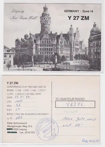 41455 QSL Karte Amateur Funker DDR Leipzig Neues Rathaus 1990