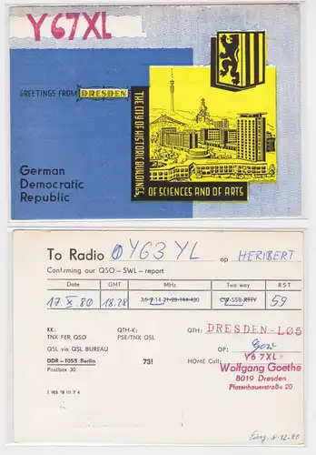 42015 QSL Karte Amateur Funker DDR Dresden mit Stadtwappen 1980