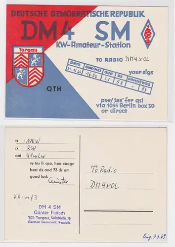 40524 QSL Karte Amateur Funker DDR Torgau mit Stadtwappen 1968