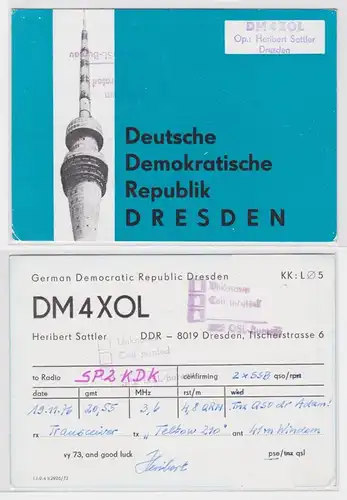 46357 QSL Karte Amateur Funker DDR Dresden Fernsehturm 1976