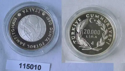 20000 Lira Silbermünze Türkei Fussball WM Italien 1990 (115010)