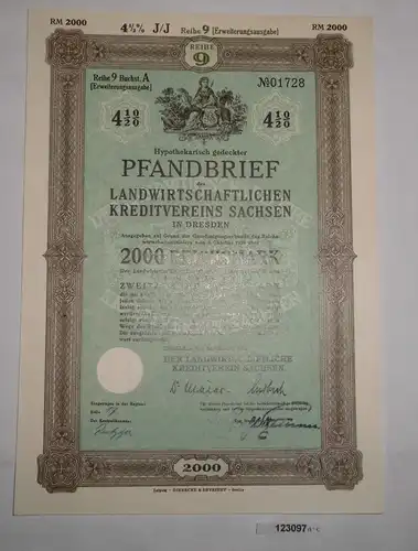 2000 RM Pfandbrief Landwirtschaftlicher Kreditverein Sachsen 24.10.1939 (123097)