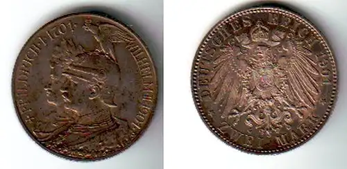 2 Mark Silbermünze Preussen 200 Jahre Königreich 1901 Jäger 105  (111796)