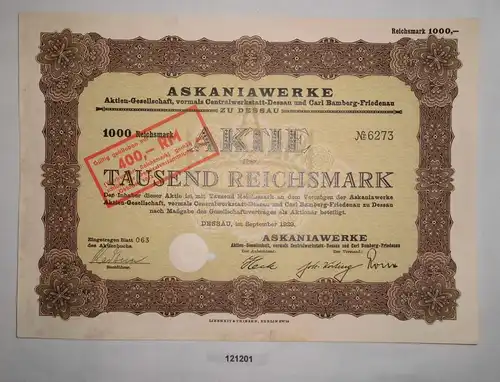 1000 Reichsmark Aktie Askaniawerke AG Dessau September 1929 (121201)