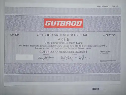 100 Mark Aktie Gutbrod AG Frankfurt am Main März 1991 (128699)